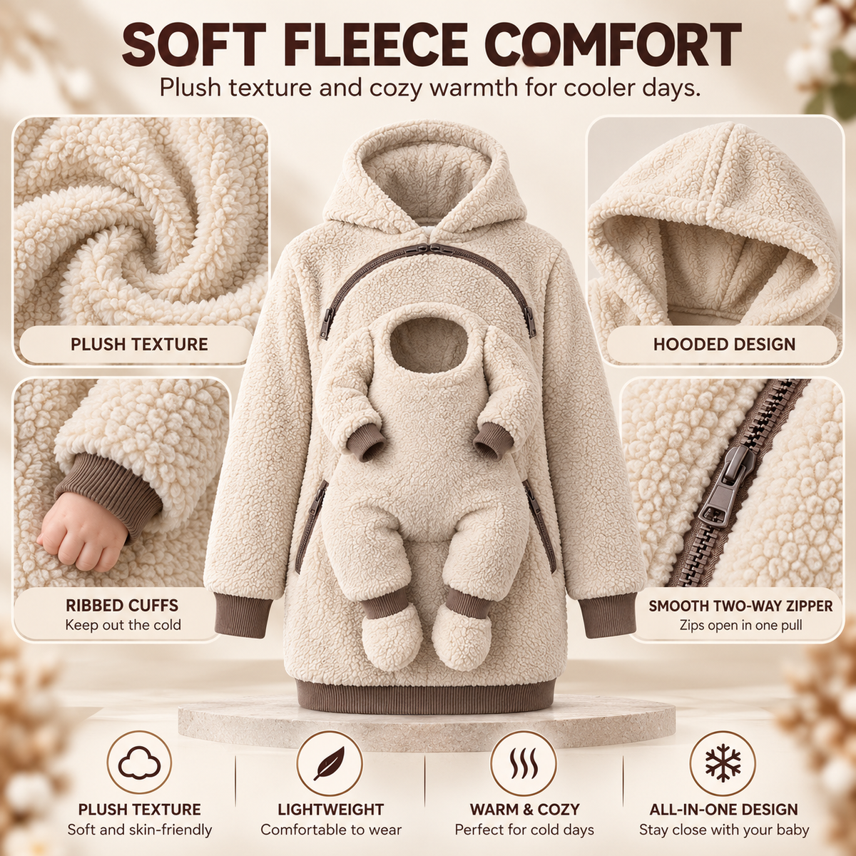 🧸 Cozy Sherpa Baby Pouch Hoodie – Keep Your Little One Close