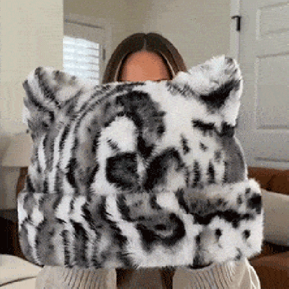 Leopard Print Plush Cat Ear Hat