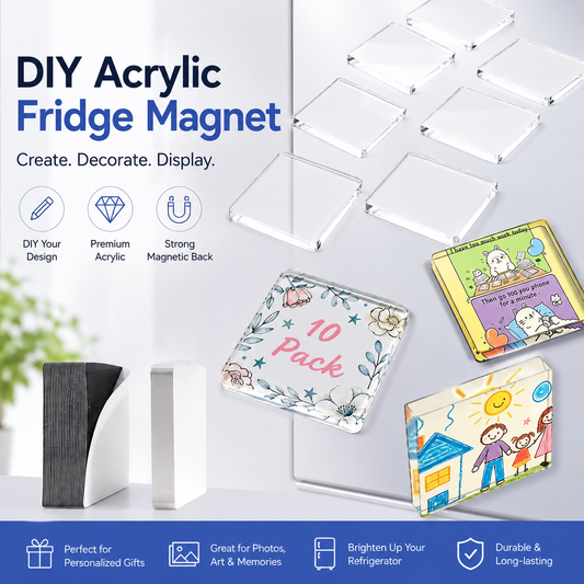 🔥Limited-Time 50% OFF✂🎞 2" x 2" Clear Acrylic DIY Fridge Magnet Set with Adhesive Backing – Square Magnetic Photo Frames with Stunning 3D Effect 💕