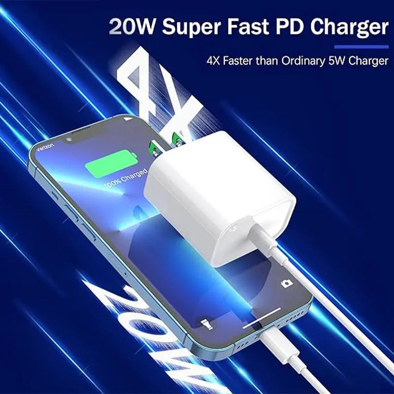 2-Pack 20W PD USB-C Fast Charger & 6FT Cable for iPhone