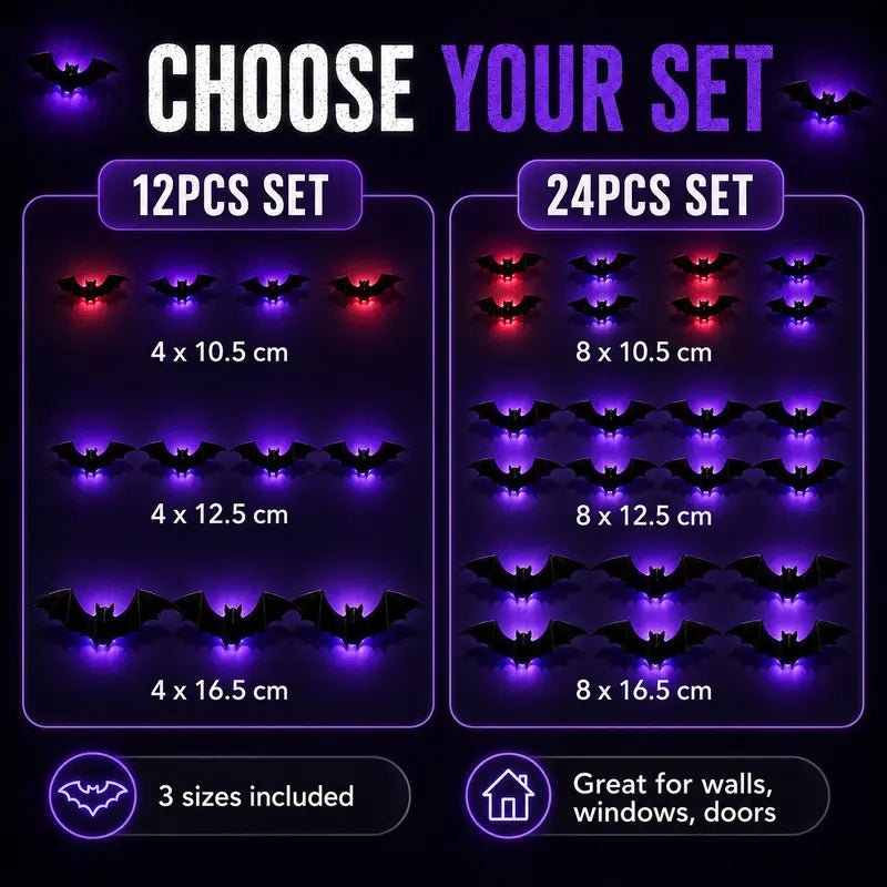 ⚡HOT SALES🔥🦇 3D LED Bat Decor | Glowing Halloween Wall Stickers🎃