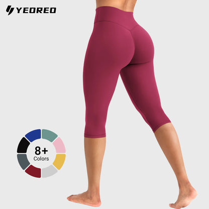 Womens Workout Capri Leggings 17" No Front Seam High Waisted Hidden Scrunch Gym Yoga Pants