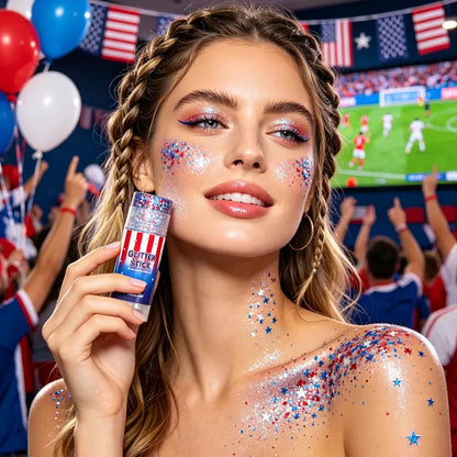 3-in-1 Patriotic Glow😍✨Red, White & Blue Glitter Body Stick
