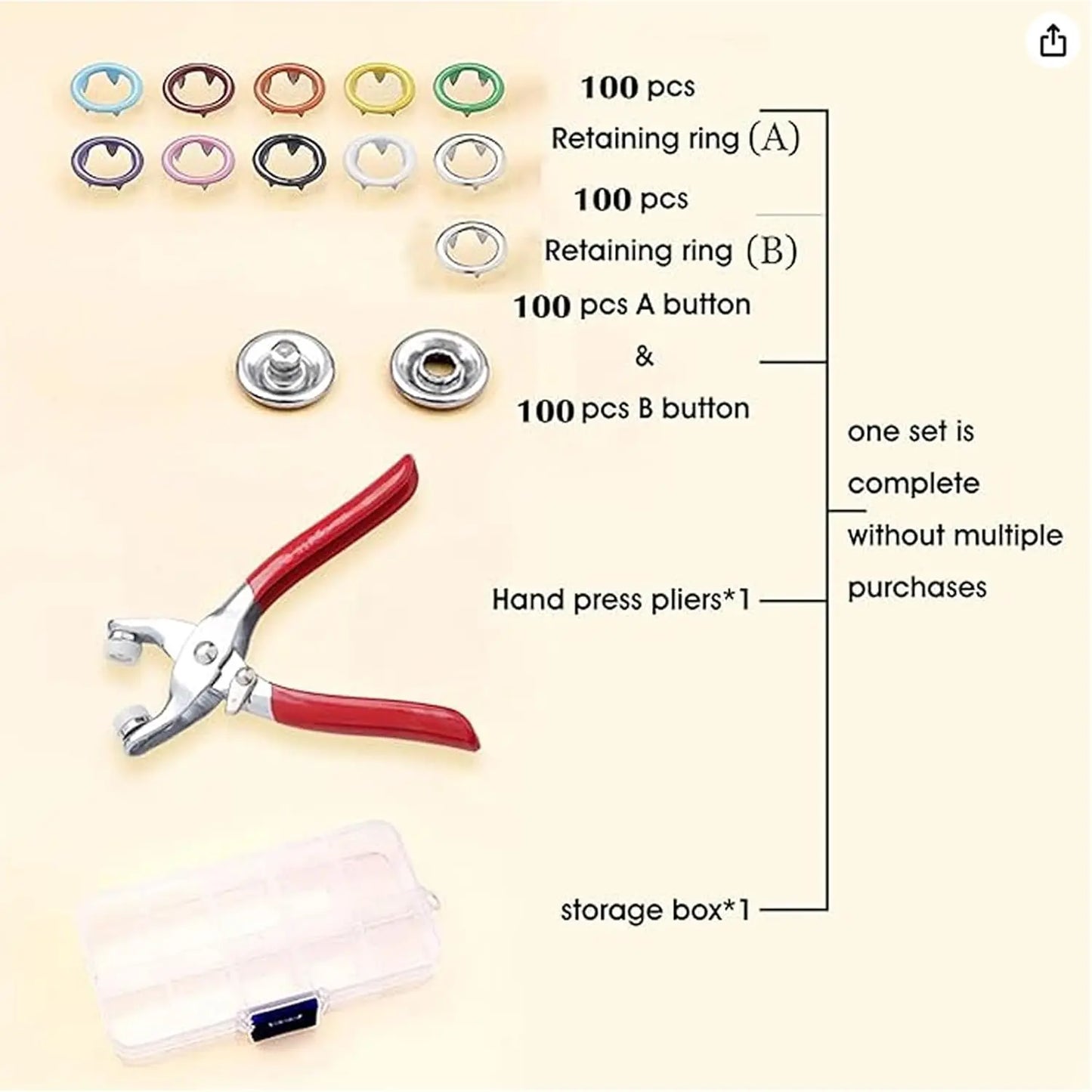 🔥HOT SALE 49% OFF✨All-in-One Metal Snap Fastener Kit with Lockable Pliers