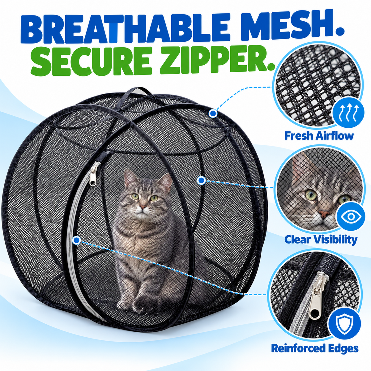 🐱 Pop Up Cat Playpen – Portable Outdoor Cat Enclosure with Breathable Mesh