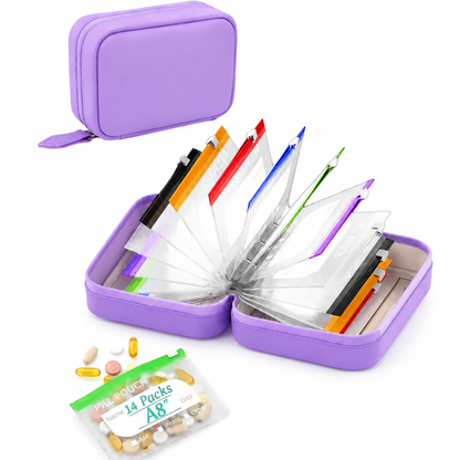 🔥 49% OFF | Waterproof Pill Organizer Binder – 14 Reusable Color-Coded Travel Pouches