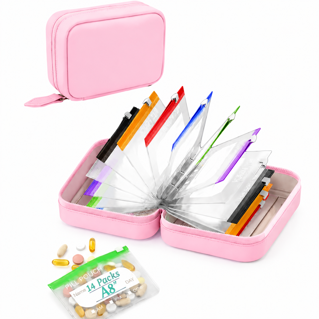 🔥 49% OFF | Waterproof Pill Organizer Binder – 14 Reusable Color-Coded Travel Pouches