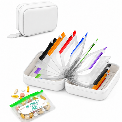 🔥 49% OFF | Waterproof Pill Organizer Binder – 14 Reusable Color-Coded Travel Pouches