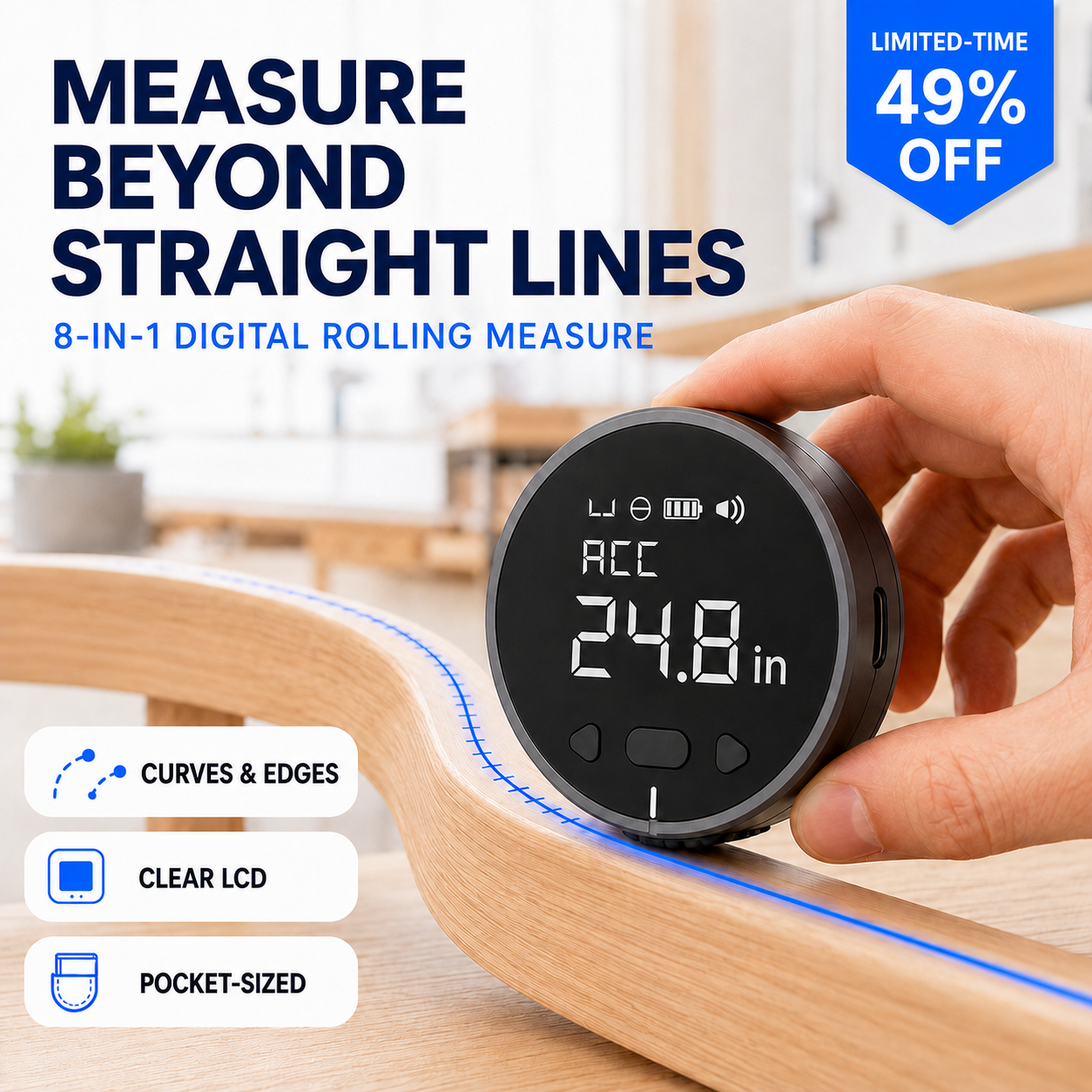 🔥 49% OFF Limited-Time Deal | 📏 8-in-1 Digital Rolling Tape Measure for Curves, Straight Lines & Irregular Surfaces ✨