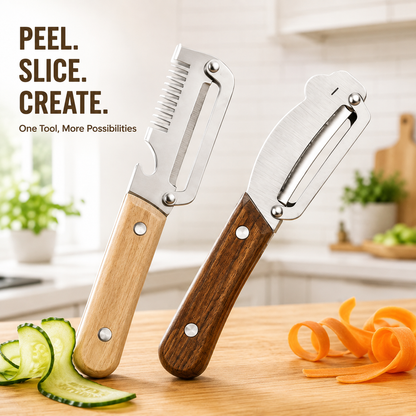🔥LAST DAY 49% OFF✨Multi-Functional Vegetable Peeler for Kitchen, Ultra-Sharp Stainless Steel Blade with Wooden Handle and Bottle Opener (2 Pcs)