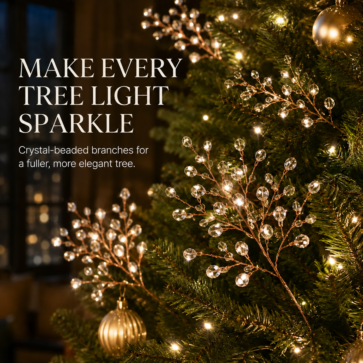 Christmas tree decorated with light catching crystal beaded branches