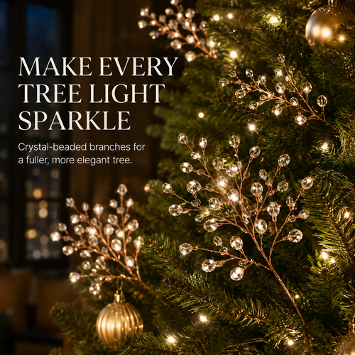 🎉 49% OFF✨ Crystal Beaded Christmas Tree Branch Picks – Instant Sparkle & Fuller Holiday Décor