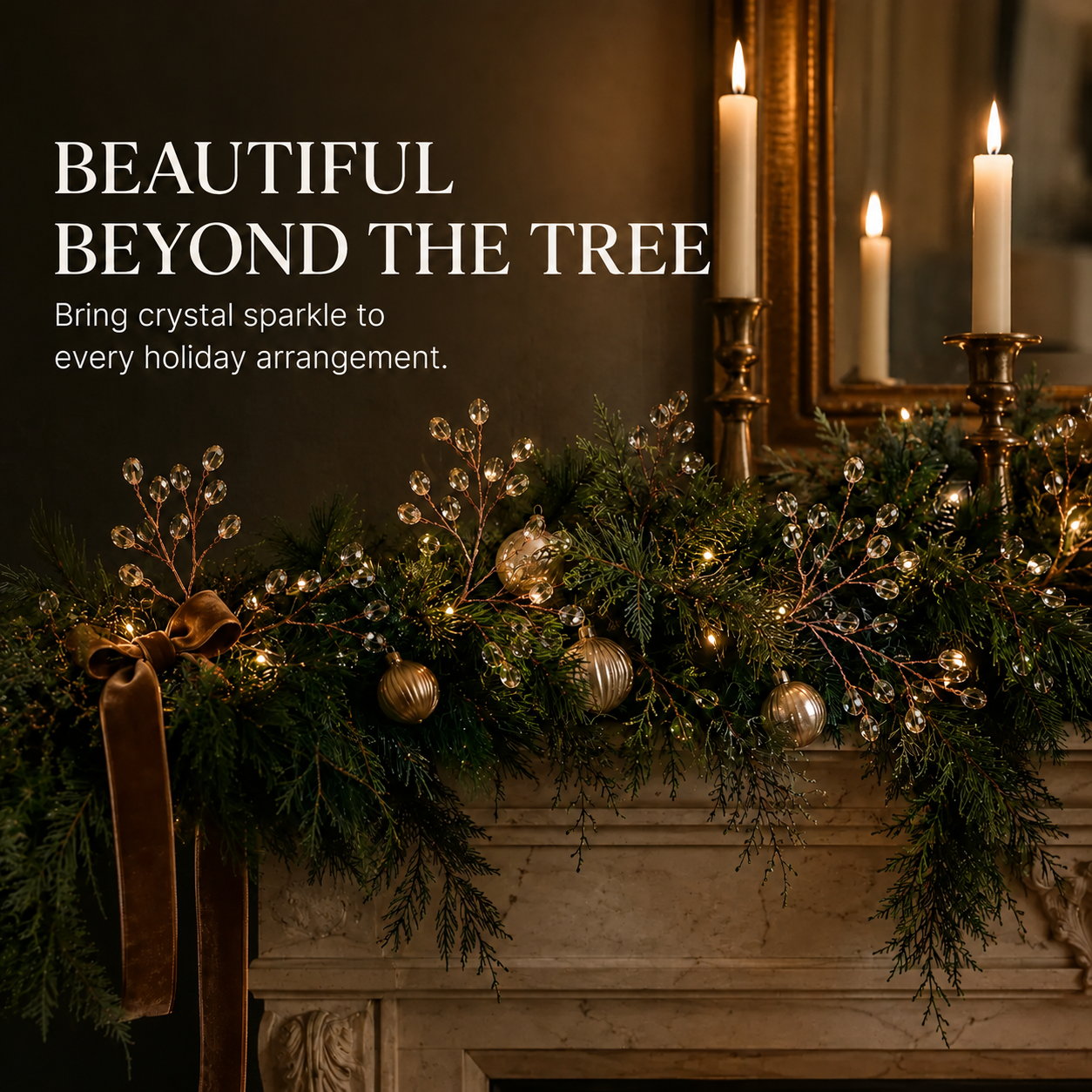 Crystal beaded branches used in Christmas mantel garland