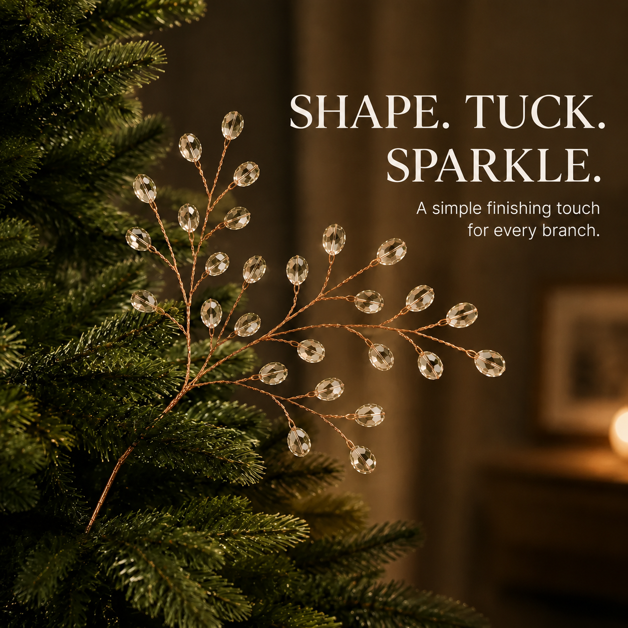 Flexible crystal beaded Christmas branch pick shaped inside tree