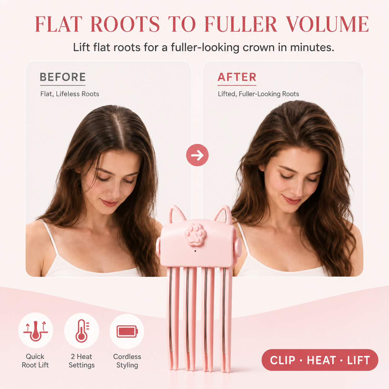 🔥 50% OFF – Cordless Heated Root Lift Clip for Instant Salon-Style Volume