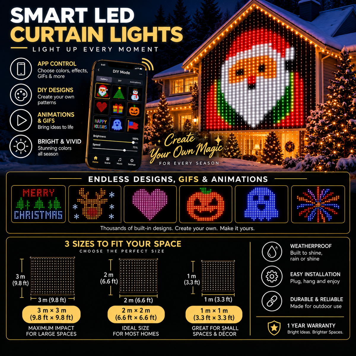 🎄✨Christmas LED House Net & Smart Outdoor Wall Curtain Light