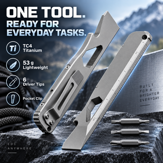 🔧 TC4 Titanium EDC Multitool with Pry Bar & Screwdriver Bits