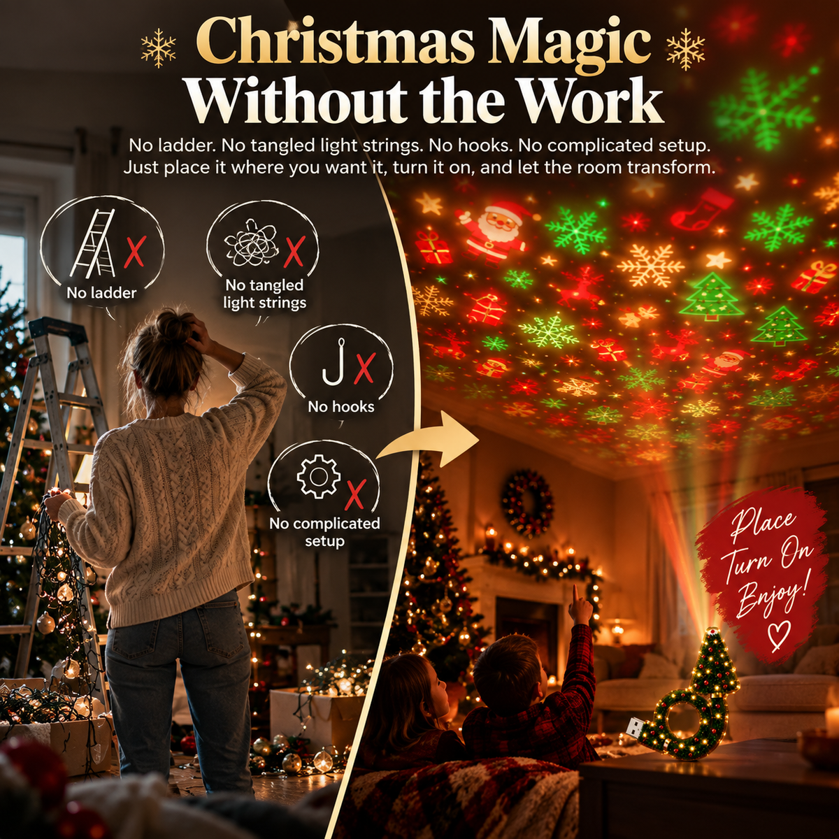 🎄 Christmas Ceiling Projector Light ✨ 6+ Magical Holiday Designs | Easy Plug-In Indoor Christmas Decoration