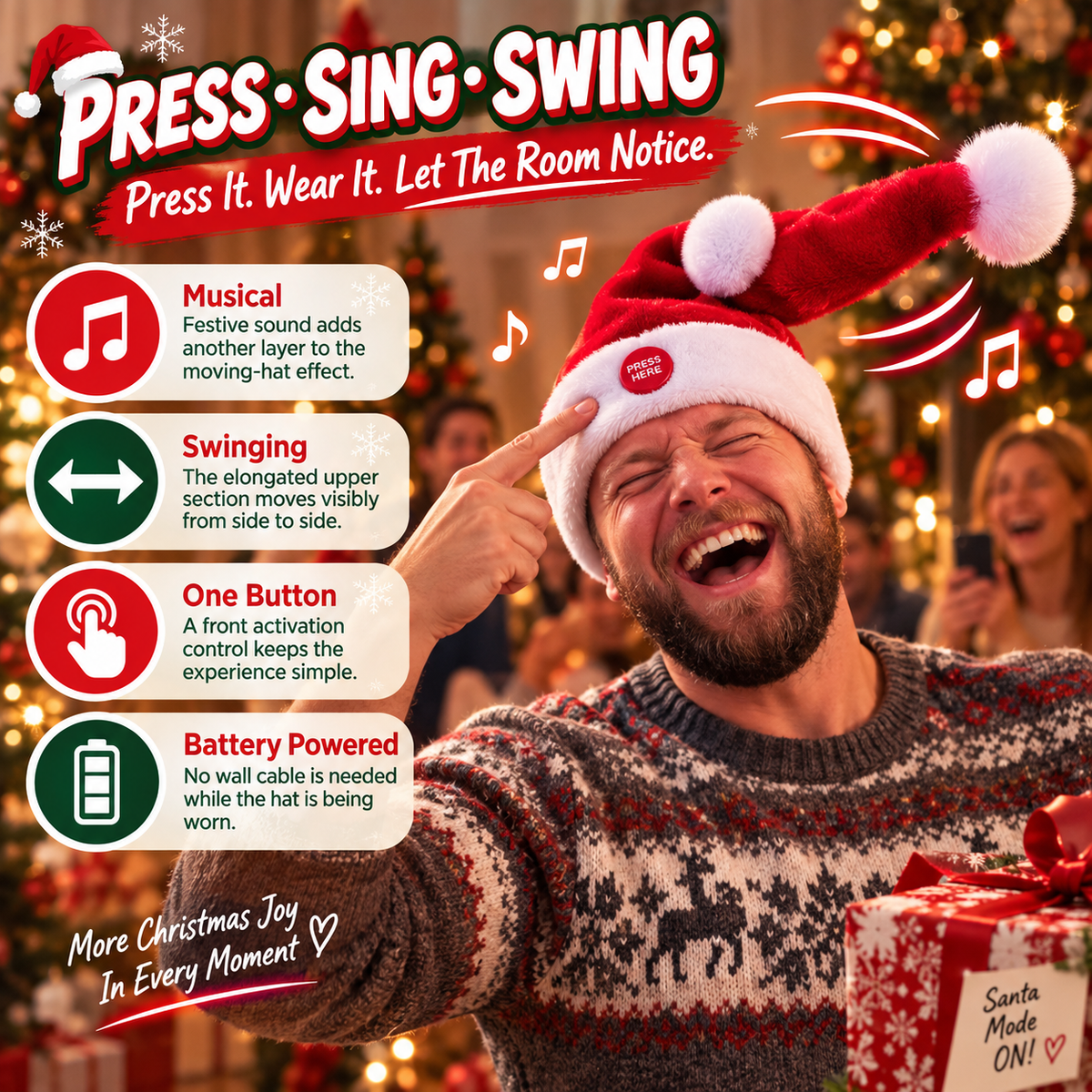 🎅 Singing & Dancing Santa Hat – The Christmas Hat That Steals the Party