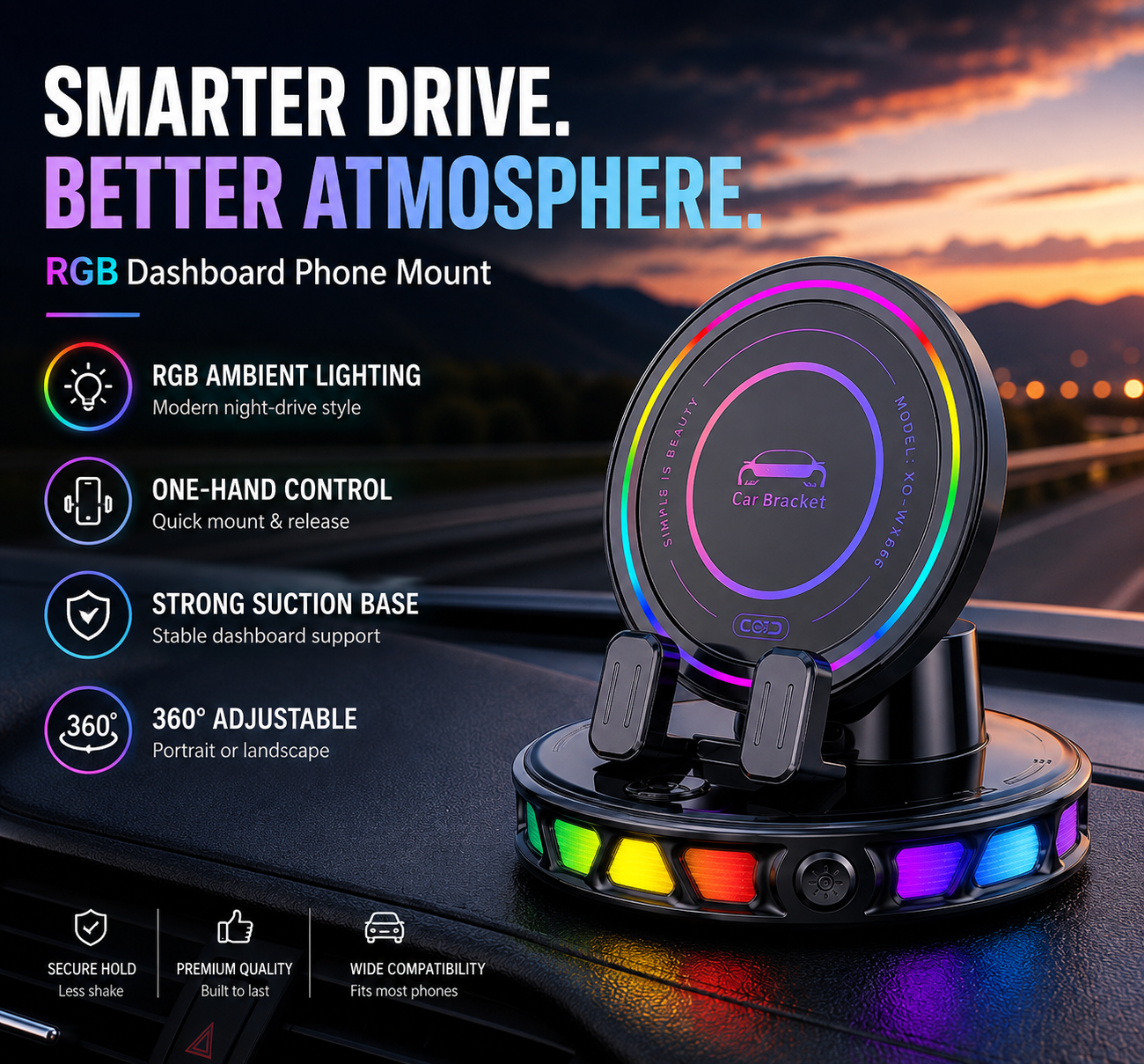 🔥 Limited-Time 49% OFF | RGB Wireless Charging Car Mount