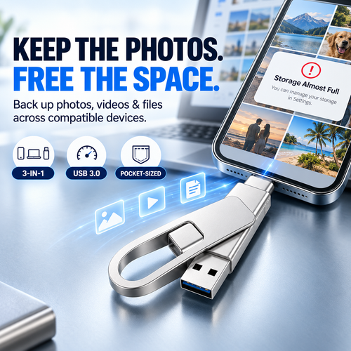 📱 3-in-1 Phone & Computer Flash Drive – Fast Photo & File Transfer