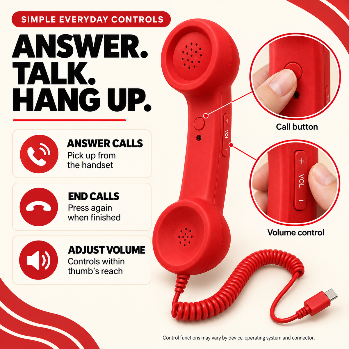 📞 Retro Type-C Phone Handset with Microphone