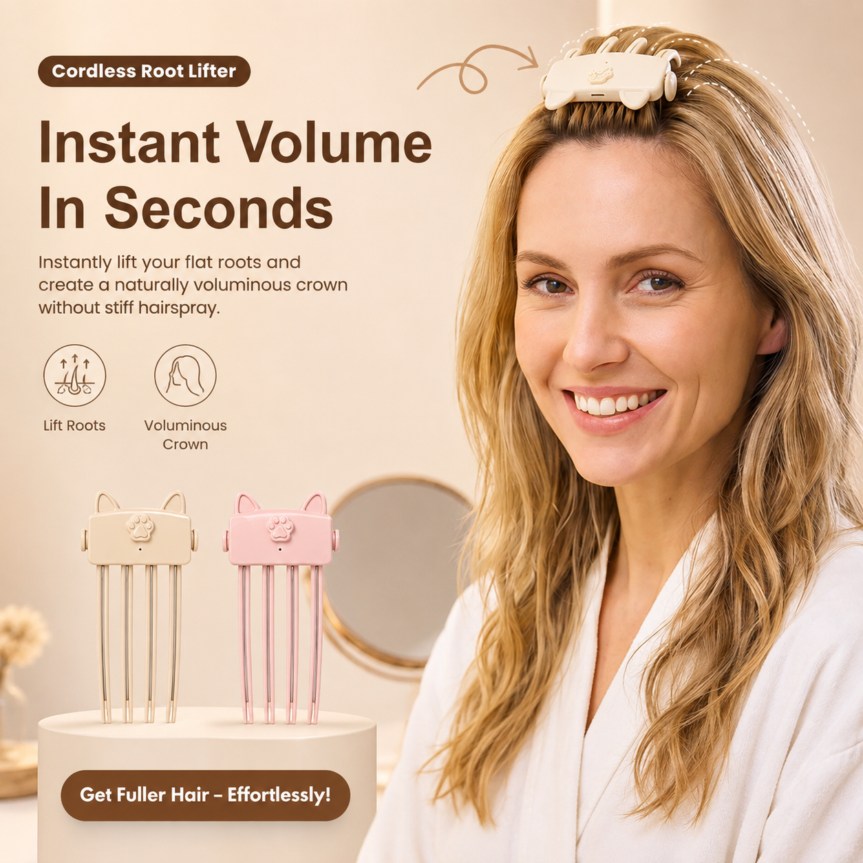 🔥 50% OFF – Cordless Heated Root Lift Clip for Instant Salon-Style Volume