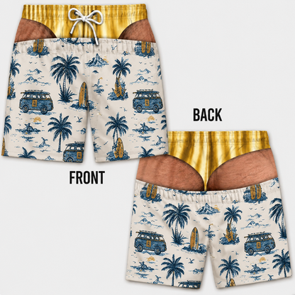 Funny Patriotic Men's Swim Trunks – Personalized "Warning: Wide Load" Beach Shorts