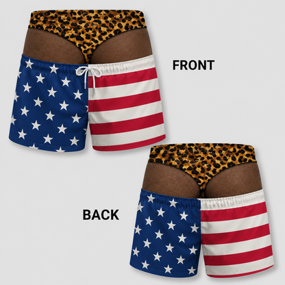 Funny Patriotic Men's Swim Trunks – Personalized "Warning: Wide Load" Beach Shorts