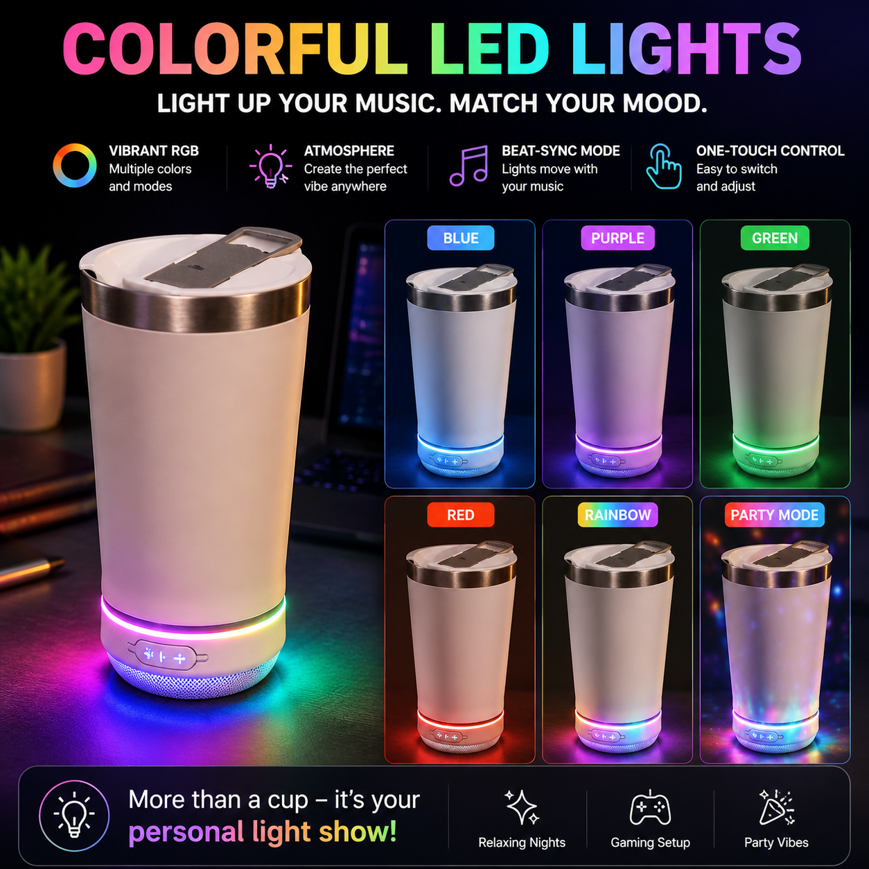 🔊 LED Bluetooth Speaker Tumbler – Smart Cup With Music & RGB Light