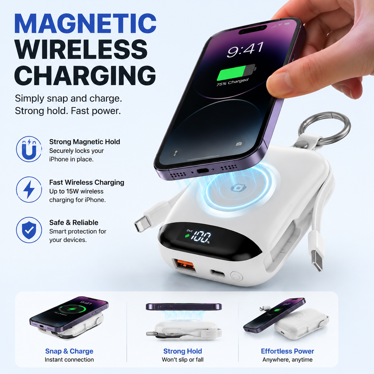 🔥 LAST DAY 50% OFF-🔋 10,000mAh 3-in-1 Magnetic Power Bank with Built-In Cables