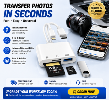 💥Limited-time 50% discount🔌 5-in-1 SD Card Reader for iPhone & USB-C – Fast Photo & Video Transfer Adapter