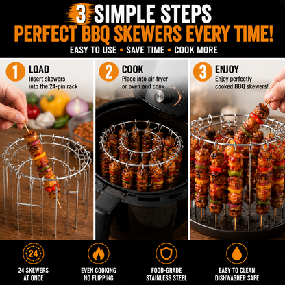 🔥 49% OFF Today | 2-Pack Air Fryer Kebab Rack – 304 Stainless Steel Skewer Grill Stand 🍢