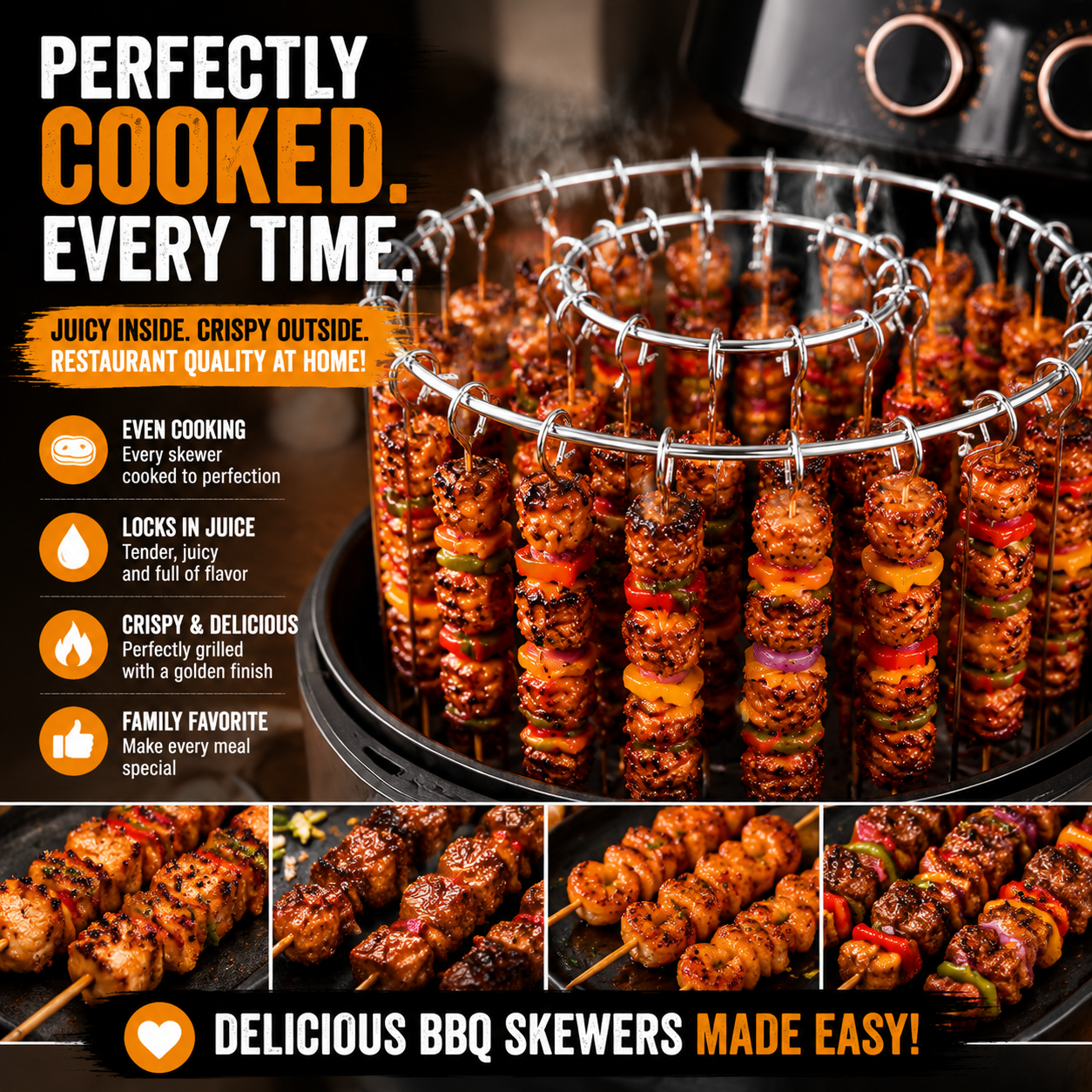 🔥 49% OFF Today | 2-Pack Air Fryer Kebab Rack – 304 Stainless Steel Skewer Grill Stand 🍢