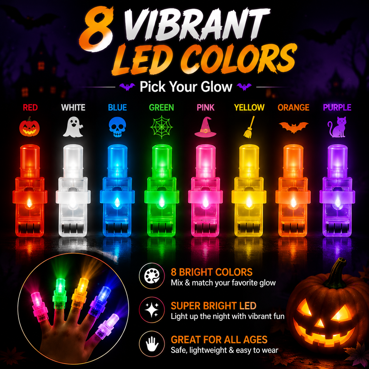 🎃 49% OFF Halloween LED Finger Lights — Create Spooky Projections & Endless Party Fun