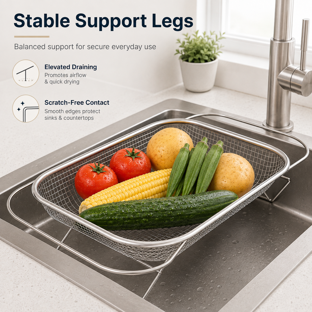 📢LAST DAY 49% OFF🔥🧺Expandable Over‑the‑Sink Stainless Steel Drain Basket 💦