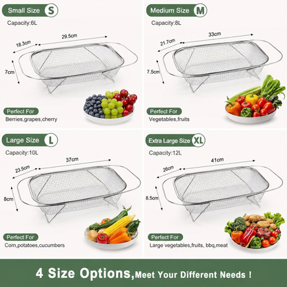 📢LAST DAY 49% OFF🔥🧺Expandable Over‑the‑Sink Stainless Steel Drain Basket 💦