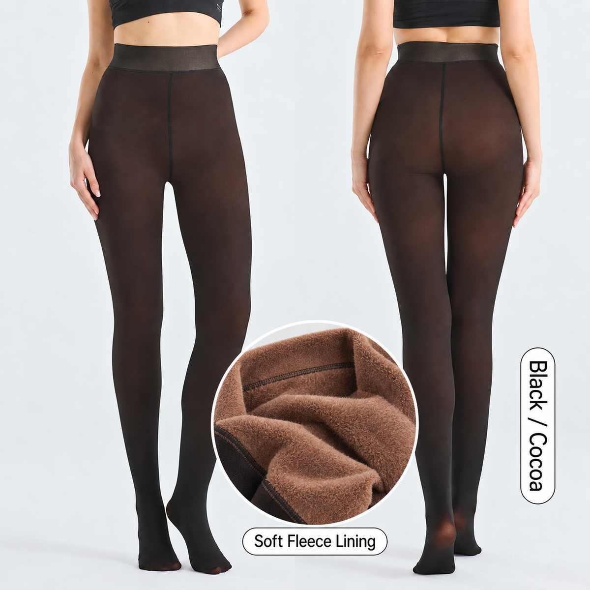 Women's Fleece-Lined Sheer-Look Tights – High-Waist 200G Winter Pantyhose