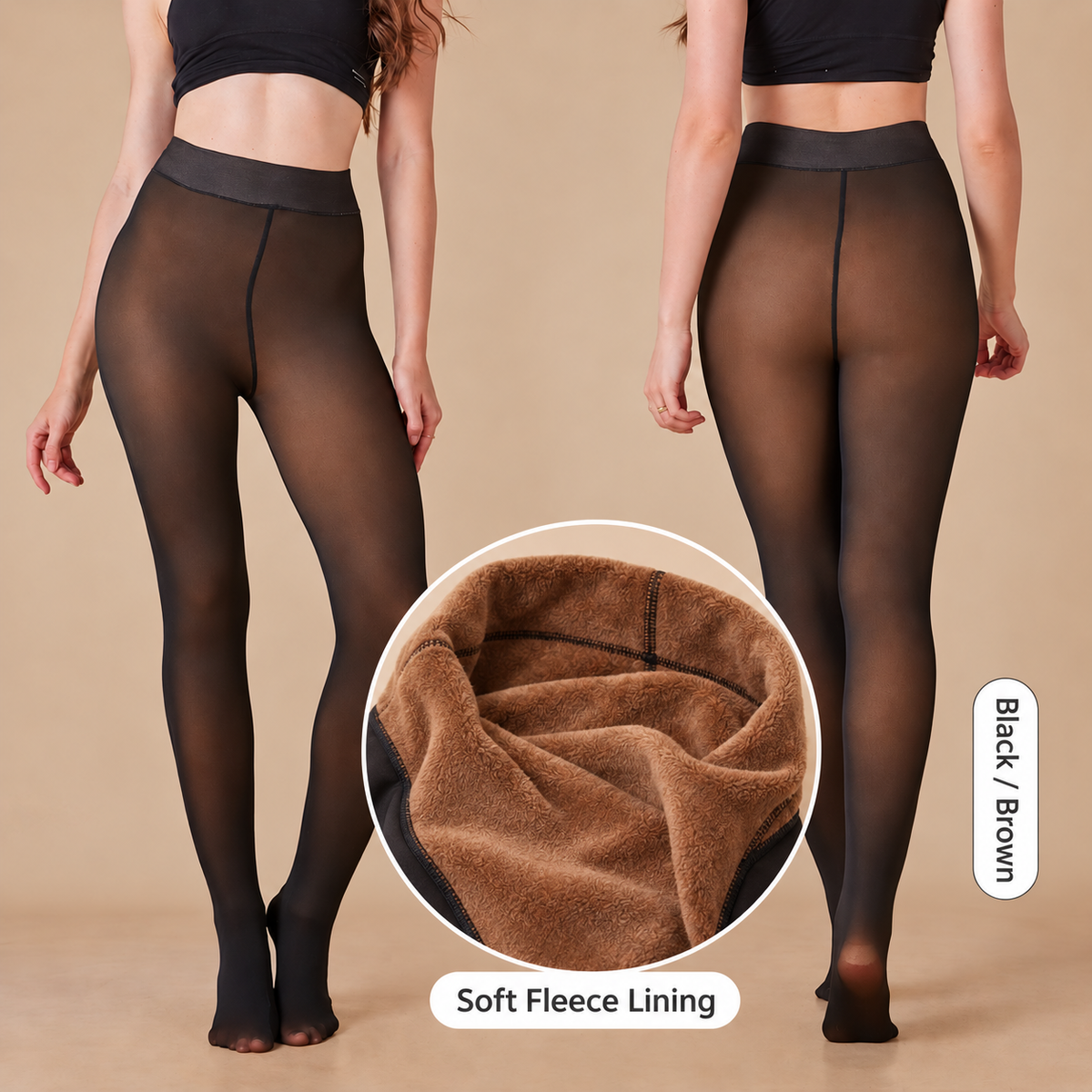 Women's Fleece-Lined Sheer-Look Tights – High-Waist 200G Winter Pantyhose