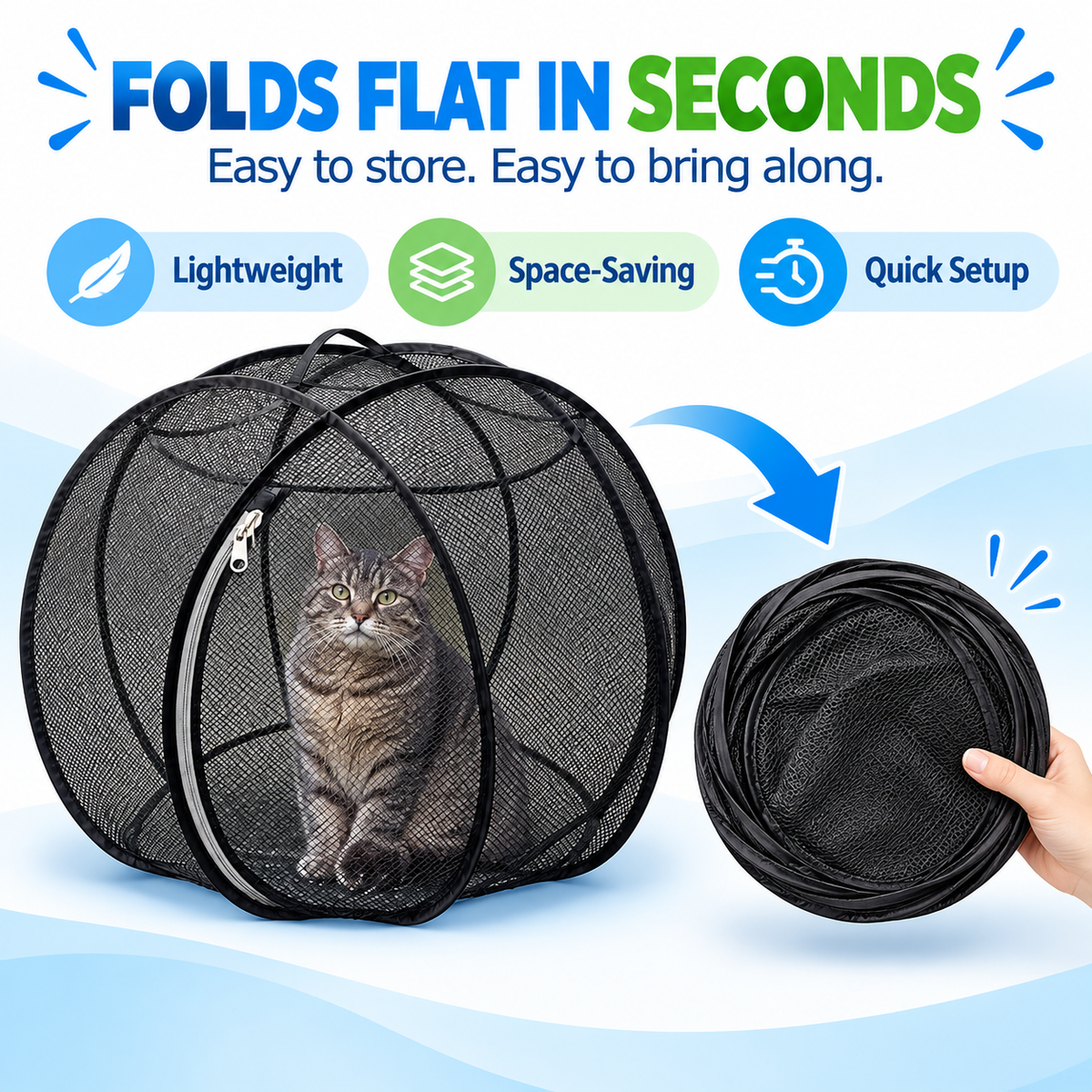 🐱 Pop Up Cat Playpen – Portable Outdoor Cat Enclosure with Breathable Mesh
