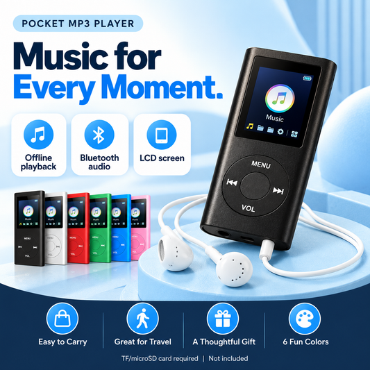 🎵 Pocket MP3 Player – Offline Music, Bluetooth Audio & LCD Screen