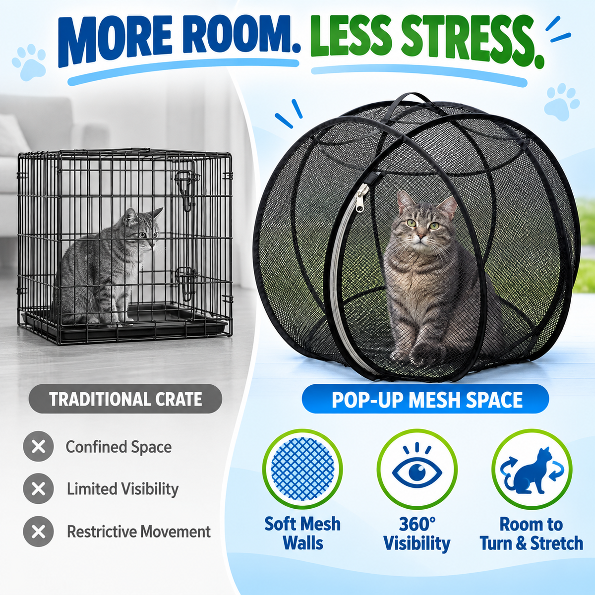 🐱 Pop Up Cat Playpen – Portable Outdoor Cat Enclosure with Breathable Mesh