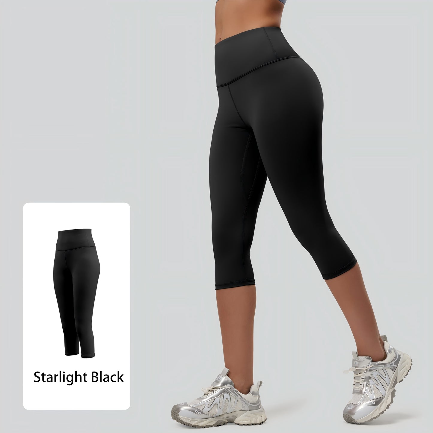 Womens Workout Capri Leggings 17" No Front Seam High Waisted Hidden Scrunch Gym Yoga Pants