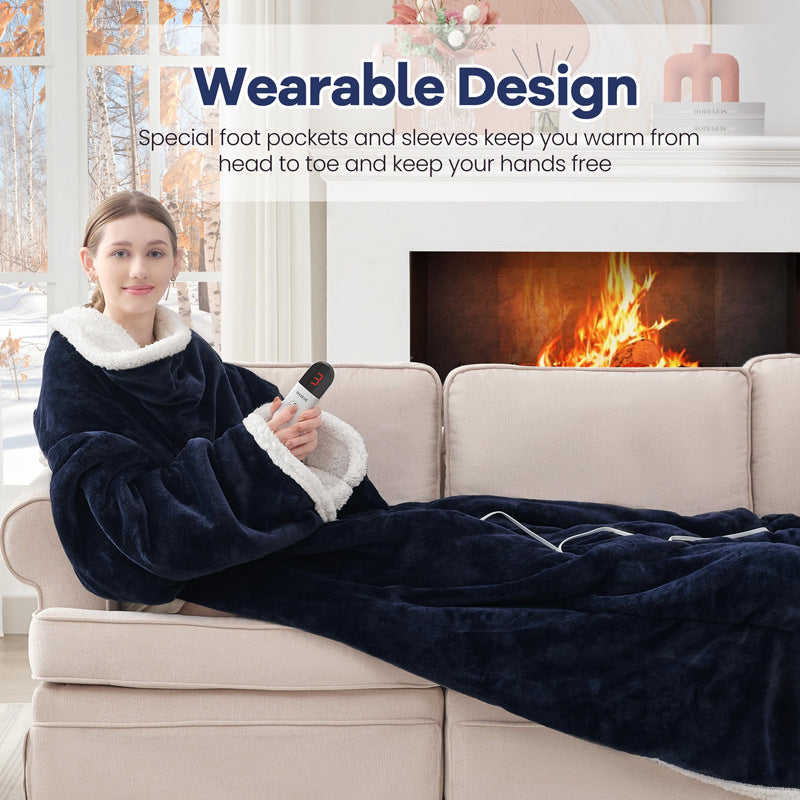 🛋️ Wearable Heated Blanket with Sleeves & Foot Pocket | Soft Sherpa Comfort