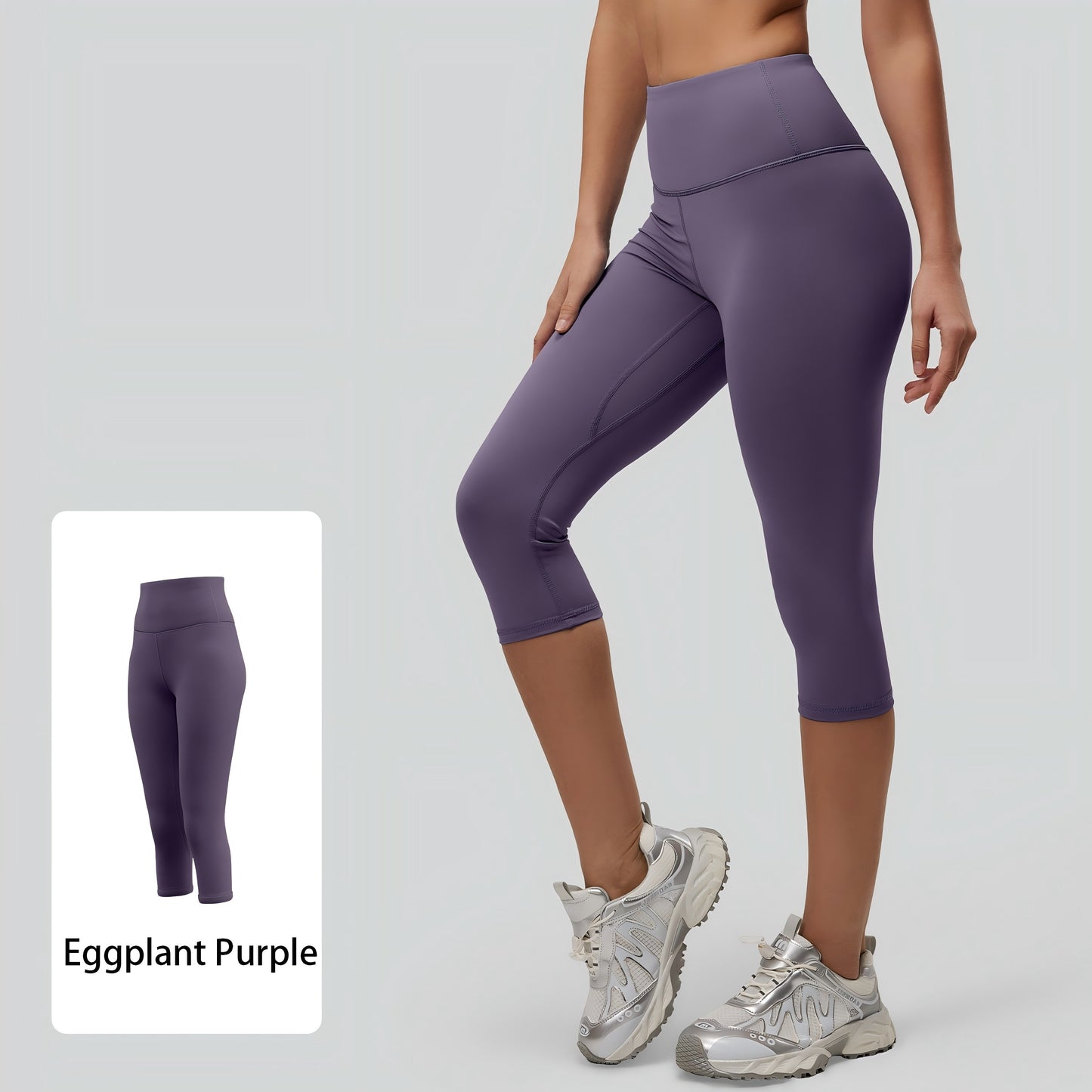 Womens Workout Capri Leggings 17" No Front Seam High Waisted Hidden Scrunch Gym Yoga Pants