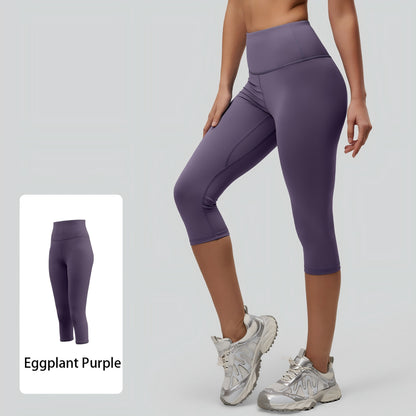 Womens Workout Capri Leggings 17" No Front Seam High Waisted Hidden Scrunch Gym Yoga Pants