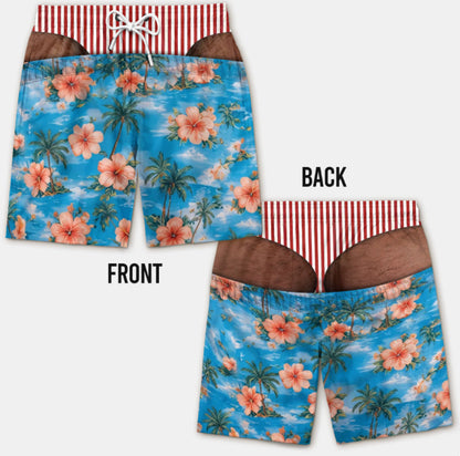 Funny Patriotic Men's Swim Trunks – Personalized "Warning: Wide Load" Beach Shorts