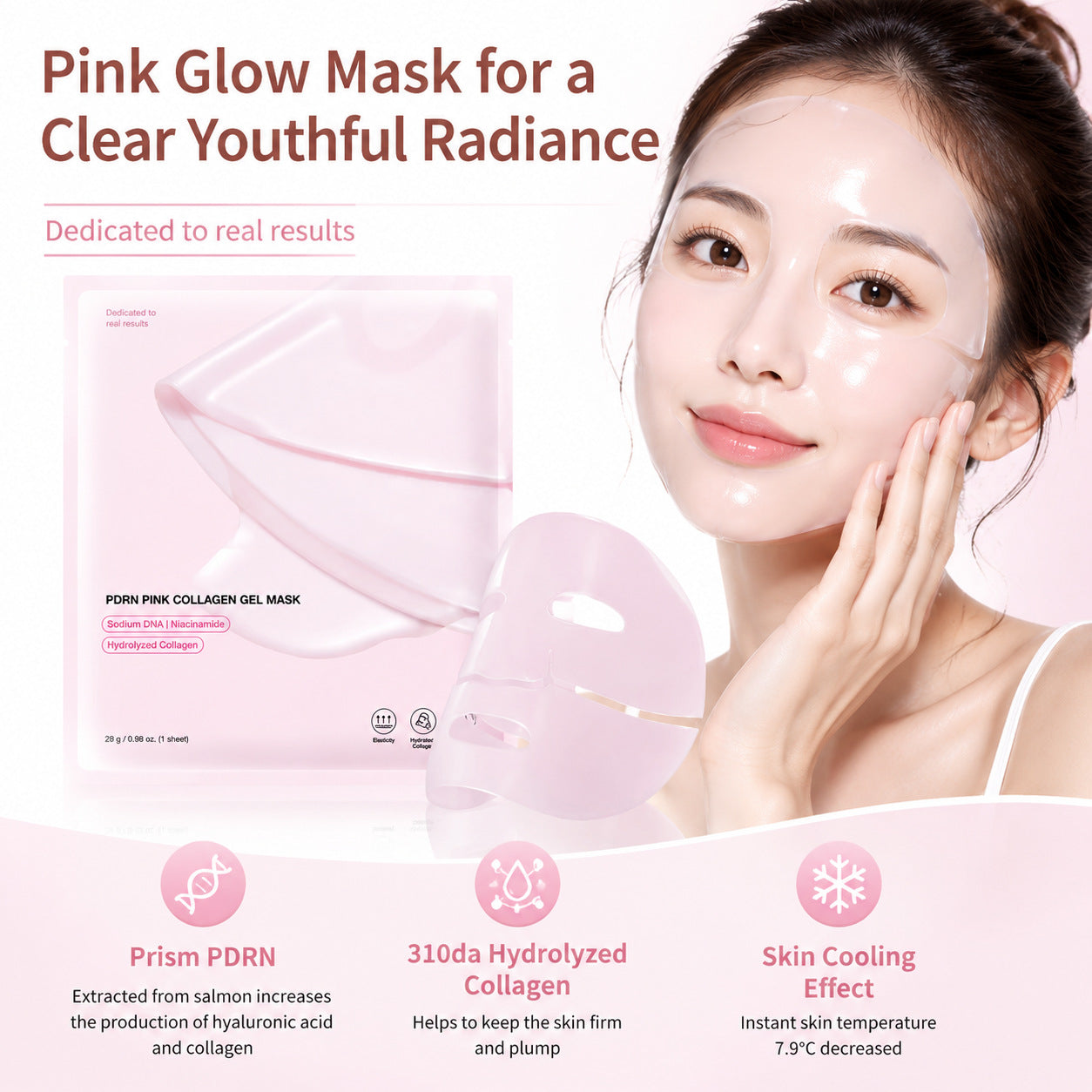 🔥Limited-time 49% off🔥✨ PDRN Pink Collagen Gel Mask 4 Sheets, Salmon DNA Color Changing Facial Mask💖🧴