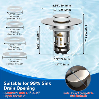 ⚡Hot Sales 49% OFF🔥3-in-1 Pop Up Sink Drain Stopper with Stainless Steel Hair Catcher Filter Basket