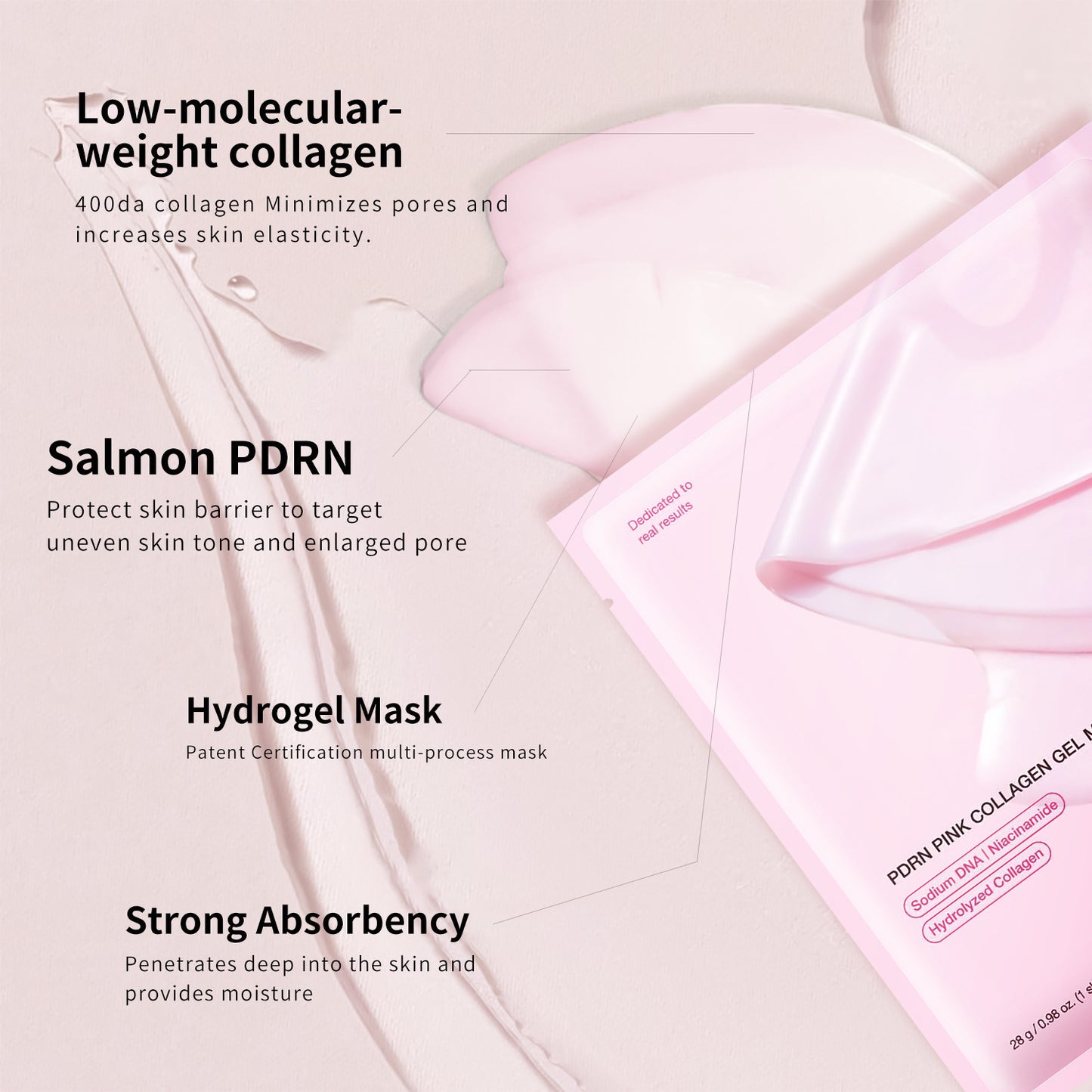 🔥Limited-time 49% off🔥✨ PDRN Pink Collagen Gel Mask 4 Sheets, Salmon DNA Color Changing Facial Mask💖🧴